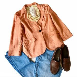 Aryn K Blazer Women’s M Linen Peach Orange Long Sleeve Lined Jacket Classic Nice